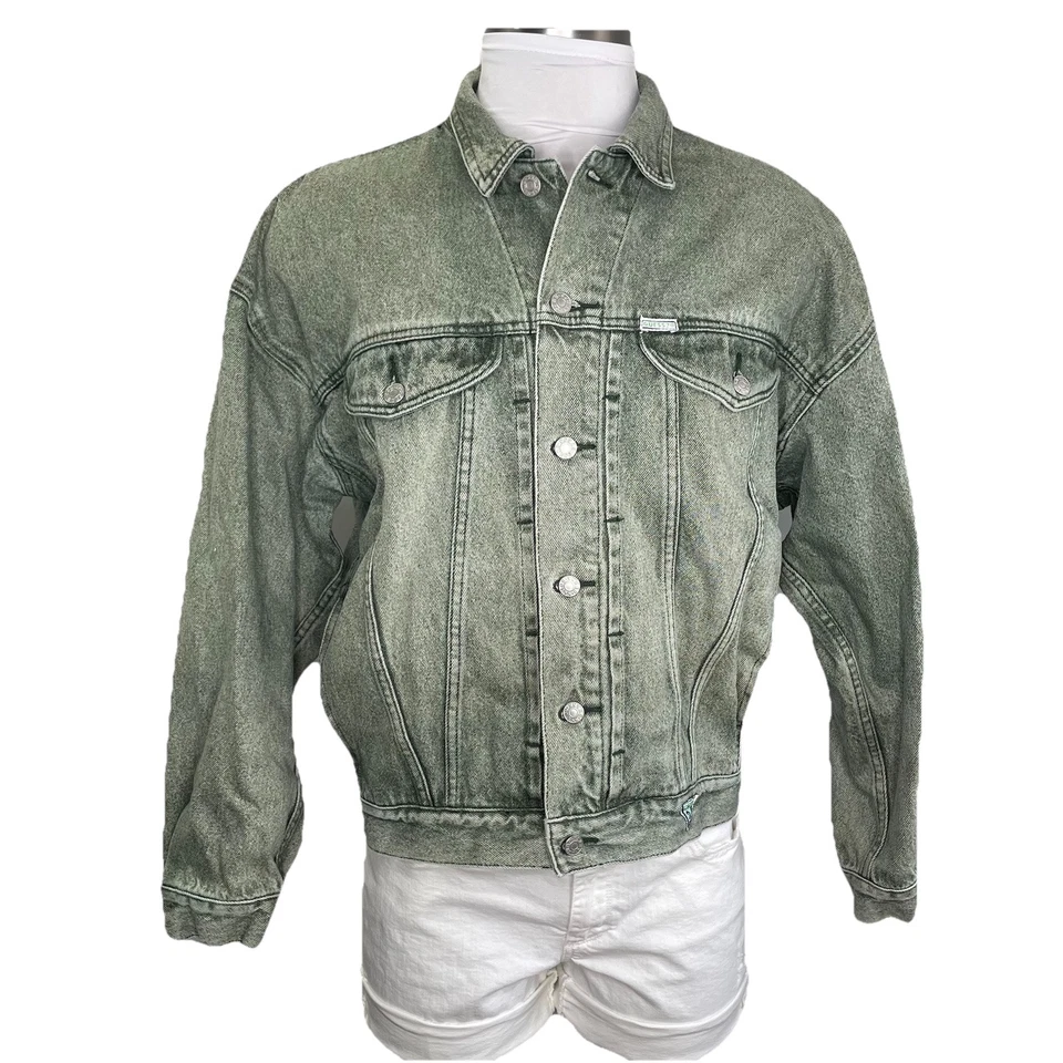 Jaqueta jeans vintage Guess tamanho G Georges Marciano estilo clássico verde jeans caminhoneiro - Imagem 1 de 4