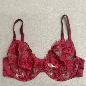 fleur du mal Silk Blend Lace Bra 38D Maroon Sheer Romantic Luxury - Picture 1 of 12
