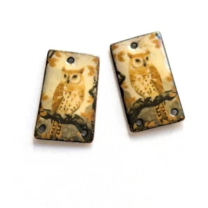 Dijes de cobre esmaltado búhos espejados en rama (19232) - Imagen 1 de 7