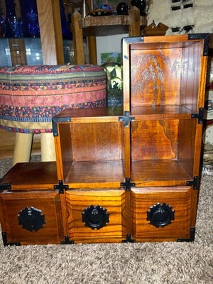 Japanese Wooden Step Tansu Staircase Small Chest of Drawers 15 x 15” w/3 drawers - Image 1 of 4