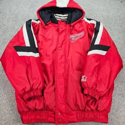 Vintage Starter Detroit Red Wings Jacket NHL Full Snap Puffer Coat Mens Large - Image 1 of 4