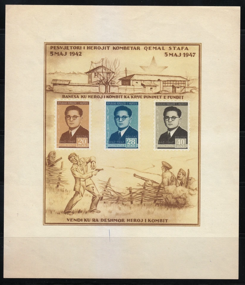 Albânia 1947 MNH Mi Block 4 Sc 393a Qemal Stafa, herói albanês da Segunda Guerra Mundial ** - Imagem 1 de 2