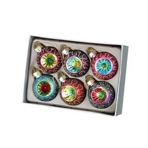 Set of 6 Colourful Traditional Baubles by Heaven Sends Vintage Design with Twine - Picture 1 of 1