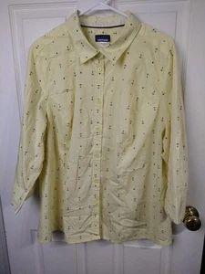 Basic Editions Woman 2X Collared Button Yellow Blue Anchor Novelty 3/4 Button... - Imagen 1 de 8