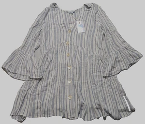 Blue Island Beach Coverup - Damen Medium Rayon weiß + blau silber metallic NEU - Bild 1 von 16