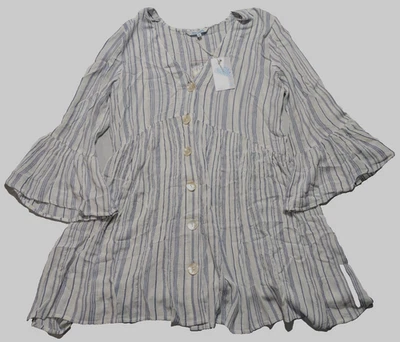 Blue Island Beach Coverup - Mujer Mediano Rayón Blanco + Azul Plata Metálico NUEVO Foto 1 de 4