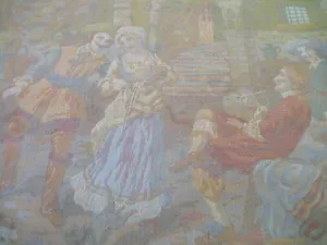 Vintage Wandteppich 18,5" x 54" Wandbehang Pub Szene keine Markierungen einige Schäden - Bild 1 von 12