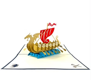 Handmade 3D PopUp Card Viking Dragon boat birthday Valentine Fathers Retirement