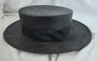 Sombrero tejido de paja negro vintage para damas iglesia boda té derby sombrero con banda para lazo Foto 1 de 4