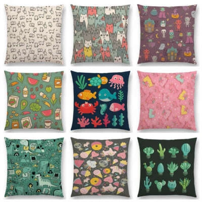 Cute Cats Family Lovely Kitty Cactuses Succulents Sea Fish Unicorn Cushion Cover - Image 1 of 4