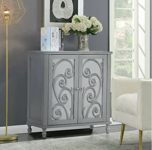 Accent Storage Cabinet 2 Mirrored Doors Decorative Cabinet Buffet & Sideboard - Picture 1 of 8