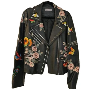 BAGATELLE Faux Leather Floral Studded Moto Jacket size M - Picture 1 of 4