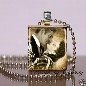 Gone with the Wind Scrabble Necklace Charm Scarlett O Hara Rhett VTG Art Image - Picture 1 of 1