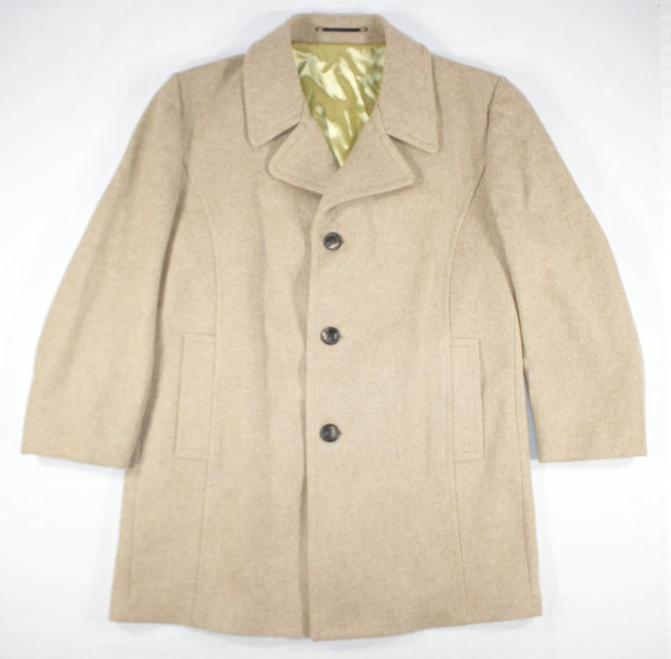 Vintage Silver Cloud Coat Men's 46 R Wool Tweed Overcoat Mid British Beige - Image 1 of 4
