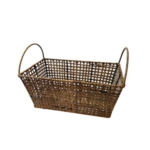 Vtg Woven Wicker Wood Wire Medium Rectangular Basket 13x8x5.5 - Picture 1 of 6