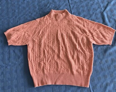 Charter Club Women Top Large Pink Orange Cashmere T-Shirt Short Sleeve - Imagem 1 de 4