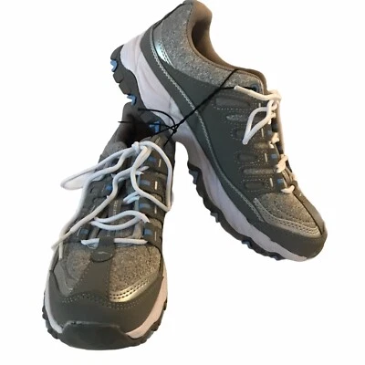 AVIA Running Trainers Women's Shoes Size 7 Silver Gray White Memory Foam Lace Up - Image 1 of 4