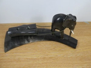 Vintage Carved Horn Elephant Desk Pen Holder - Picture 1 of 6
