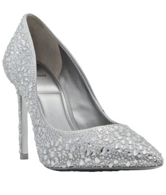 Salto agulha feminino Disney x Aldo biqueira pontiaguda tamanho 5 strass prata - Imagem 1 de 4