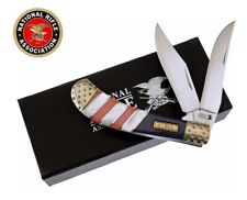 NRA Trapper pocket knife Custom Saddle horn Red White Blue Pearl Handle
