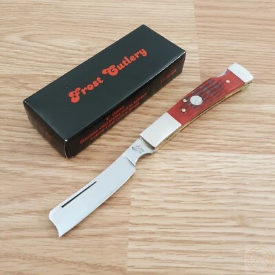 Frost Cutlery Lockback Folding Knife 2.5" Stainless Razor Blade Red Bone Handle - Image 1 of 4