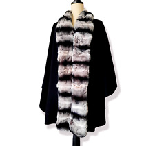 Cashmere Wool  Rex Chinchilla Fur Black Poncho/Shawl Casual or Wedding Cape