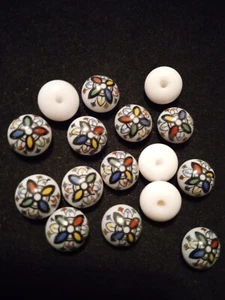 16 Pcs, 10mm Floral Design Glass Cabochons, Half Drilled, Jewelry for Making DIY - Picture 1 of 3