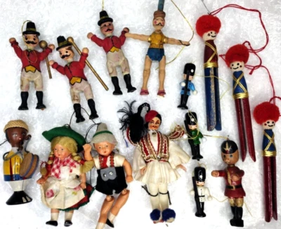 Enfeites de Natal vintage Japão Hong Kong Taiwan 15 peças variedades bonecas, soldados - Imagem 1 de 4