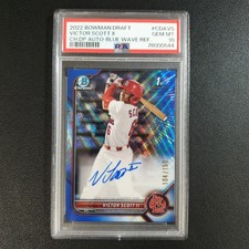 2022 Bowman Chrome Draft Victor Scott II Blue Wave Refractor Auto 104/150 PSA 10