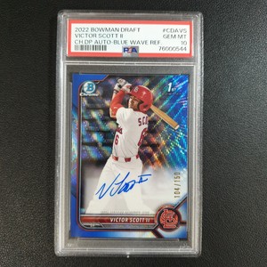 2022 Bowman Chrome Draft Victor Scott II Blue Wave Refractor Auto 104/150 PSA 10
