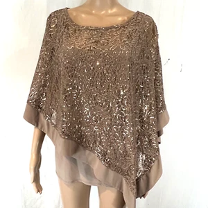 RM Richards Women's 14W Dressy Cape w Attached Tank Sequins Taupe Color - Picture 1 of 10