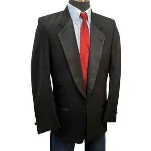 40L Vtg Pierre Cardin Tuxedo Jacket Coat Black micro self stripe satin lapel - Picture 1 of 17