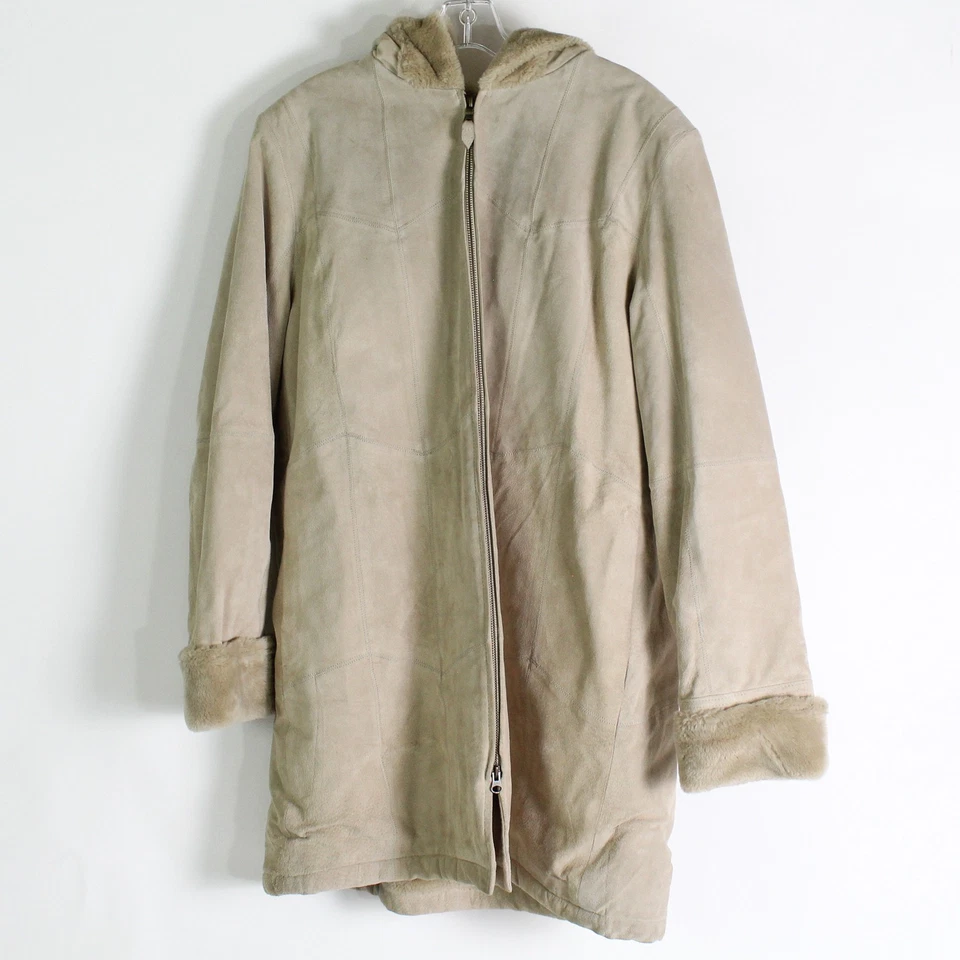 Abrigo Covington Outerwear Largo Medio Beige Cuero Real y Piel Falsa Para Mujer Talla XL Foto 1 de 4