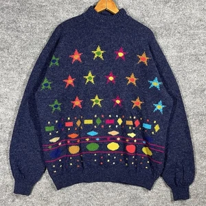 VINTAGE 90s United Colors of Benetton Sweater Mens XL Shetland Wool Stars Italy - Picture 1 of 12