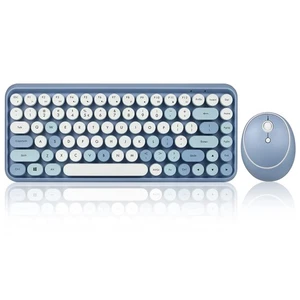 PERIDUO-713BL Wireless Mini Keyboard and Mouse Combo - Retro Round Key Caps -... - Picture 1 of 8