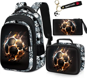 School Backpack for Boys 4Pcs Soccer Boys Backpack with Lunch Box Set for Kids - Picture 1 of 12