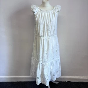 Monsoon Summer Dress Size Large White Broderie Anglaise 100% Organic Cotton - Picture 1 of 10