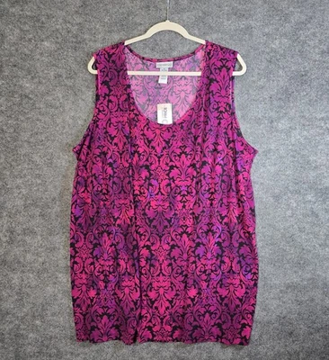 Nuevo Top Catherines para Mujer 3X Rosa Negro Floral Jersey Tejido Sin Mangas Cuello Redondo Foto 1 de 4