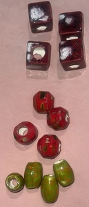 SET 12 Vintage Makramee Perlen groß grün rot orange quadratisch rund oval - Bild 1 von 24