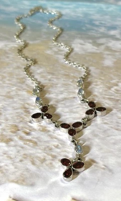 Nicky Butler NB Sterling Silver Garnet & Blue Moonstone 925 Cascade Necklace 18” - Image 1 of 3