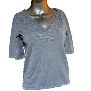 DANA BUCHMAN schwarze Bluse mit Spitzenbesatz Medium - Bild 1 von 8