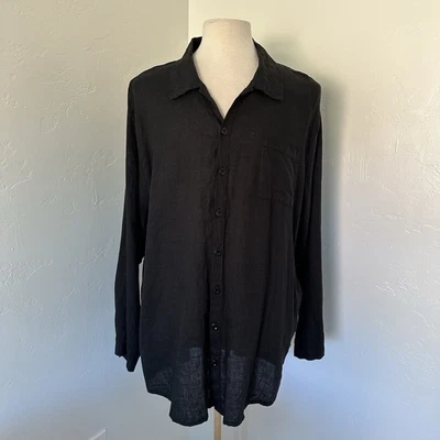 Flax Men's Black Linen Oversized Lagenlook Button Up Long sleeves Shirt Size L - Image 1 of 4