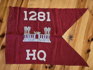 Bandera Guidon Original Segunda Guerra Mundial 1281er Cuartel General Ingeniero de Combate Una Cara - Imagen 1 de 5