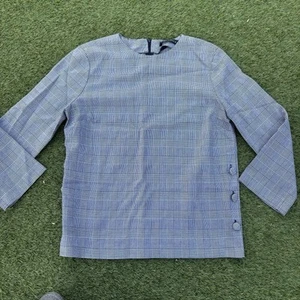 Zara Top kariert schwarz-weiß Langarm Smart Bluse Knöpfe Gr. S - Bild 1 von 10