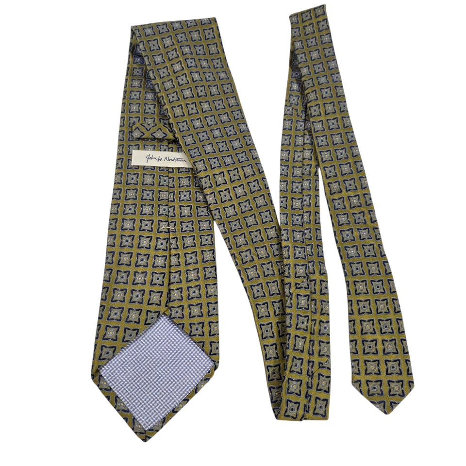 Gravata John W Nordstrom masculina luxo gravata dourada azul seda floral bordada classe - Imagem 1 de 4