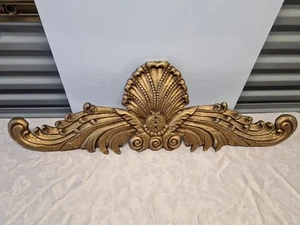 Architectural Salvage Carved Wooden Shell Pediment 36" Gold Painted - Picture 1 of 16