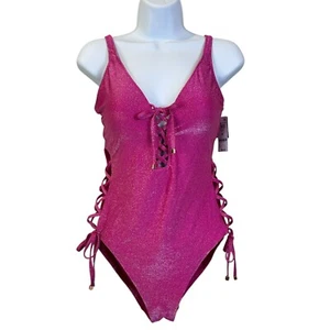 Traje de baño Bar III Shimmer Solids con cordones de una pieza jazzed para mujer mediano nuevo con etiquetas - Imagen 1 de 10