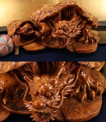 Japanese Single-Block Burl Wood Carving Guardian Beast Genbu Statue 26.3inch - Image 1 of 4