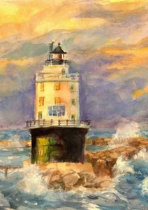 Faro de puerto de refugio. Sunset Storm Cape Henlopen Bahía de Delaware. Impresiones artísticas - Imagen 1 de 2