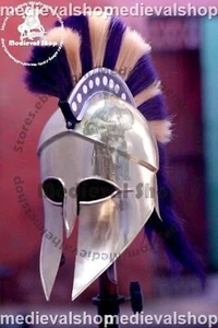 Corinthian Armor Helmet Knight Spartan Helmet Medieval Greek With Stand & Plume - Picture 1 of 7